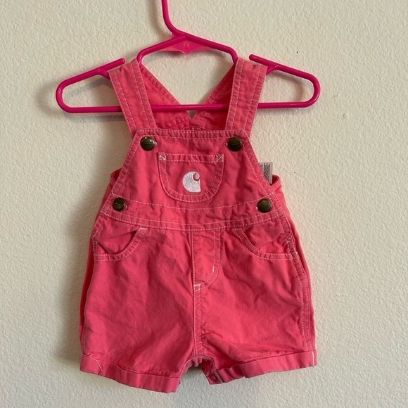 Carhartt pink six month overall shorts like new - Picture 1 of 6
